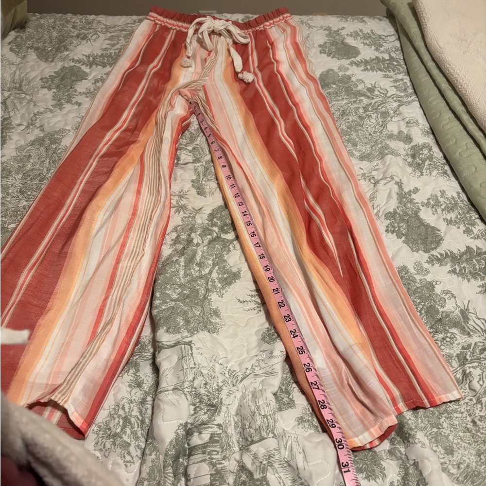 New Directions sz Medium coral pink white Palazzo pants wide leg elastic waist - Picture 9 of 11
